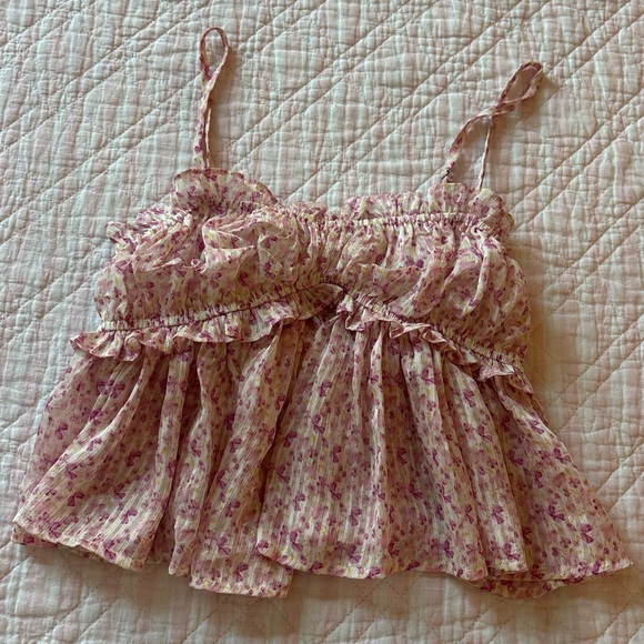Floral Pink Ruffle Top - Picture 2 of 7